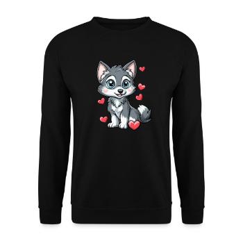 Cute husky with hearts - Unisex Sweatshirt - black - Front - Alina (178cm) & Michal (187cm)