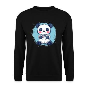 Panda in Doktorrobe - Unisex Pullover - Schwarz - Vorne - Alina (178cm) & Michal (187cm)