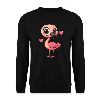 Flamingo mit Herz - Unisex Pullover - Schwarz - Vorne - Alina (178cm) & Michal (187cm)