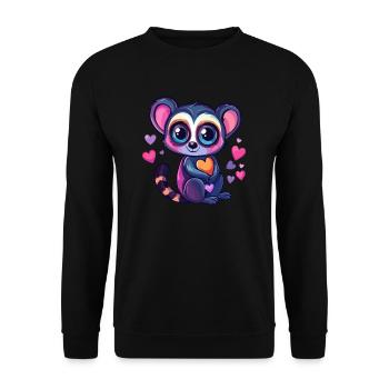 Lemur mit Herzen - Unisex Pullover - Schwarz - Vorne - Alina (178cm) & Michal (187cm)