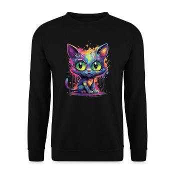 Colorful Neon Cat - Unisex Sweatshirt - black - Front - Alina (178cm) & Michal (187cm)
