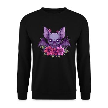 Blumenfledermaus mit Charme - Unisex Pullover - Schwarz - Vorne - Alina (178cm) & Michal (187cm)