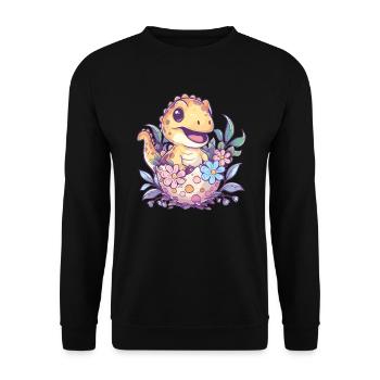 Dino aus dem Ei - Unisex Pullover - Schwarz - Vorne - Alina (178cm) & Michal (187cm)