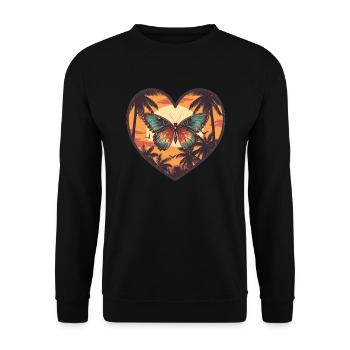 Schmetterling Tropen Herz - Unisex Pullover - Schwarz - Vorne - Alina (178cm) & Michal (187cm)