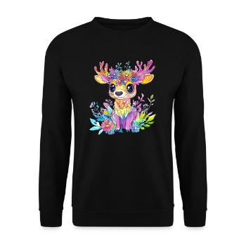 Coloured deer with flowers - Unisex Sweatshirt - black - Front - Alina (178cm) & Michal (187cm)
