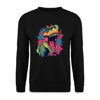 Wilder Dino mit Farbeffekt - Unisex Pullover - Schwarz - Vorne - Alina (178cm) & Michal (187cm)