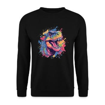 Bunter Dino im Farbchaos - Unisex Pullover - Schwarz - Vorne - Alina (178cm) & Michal (187cm)