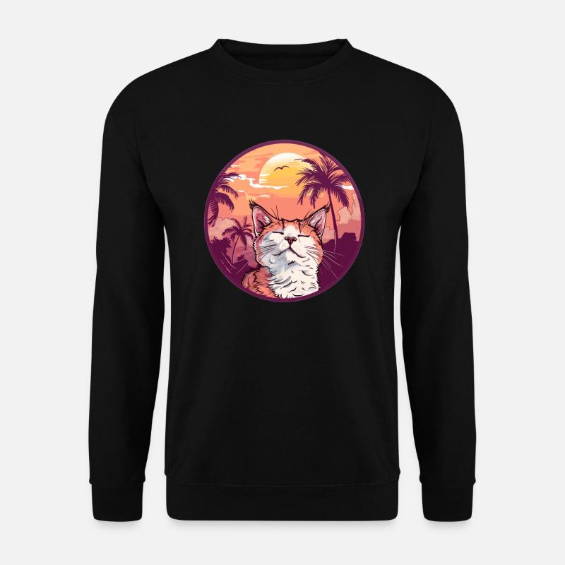 Katze im Sonnenuntergang - Unisex Pullover - Schwarz