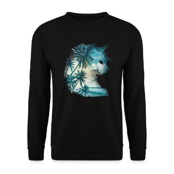 Coastal cat with palm trees - Unisex Sweatshirt - black - Front - Alina (178cm) & Michal (187cm)