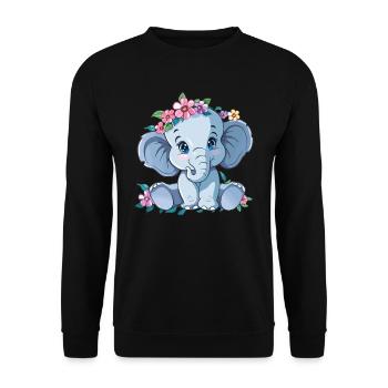 Blumenbaby Elefant - Unisex Pullover - Schwarz - Vorne - Alina (178cm) & Michal (187cm)