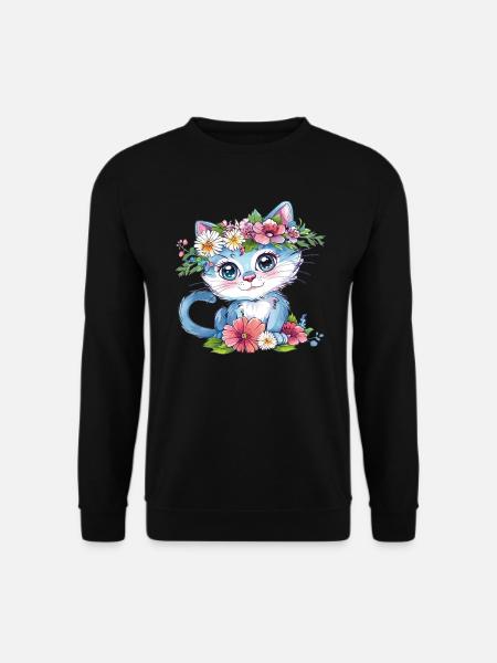 Blumenkatze im Kranz - Unisex Pullover - Schwarz