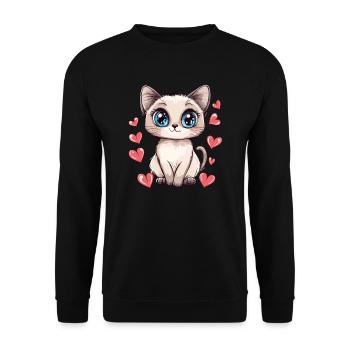Chat avec un look de cœur - Sweat-shirt Unisexe - noir - Devant - Alina (178cm) & Michal (187cm)
