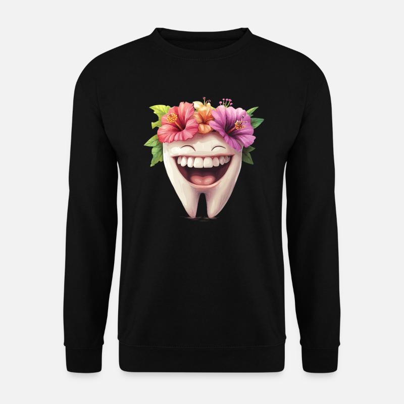 Lachender Zahn mit Blüten - Unisex Pullover - Schwarz