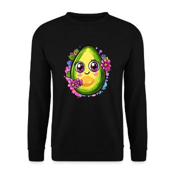 Glückliche Avocado mit Blüten - Unisex Pullover - Schwarz - Vorne - Alina (178cm) & Michal (187cm)