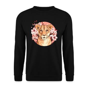 Löwin mit Blütenpracht - Unisex Pullover - Schwarz - Vorne - Alina (178cm) & Michal (187cm)