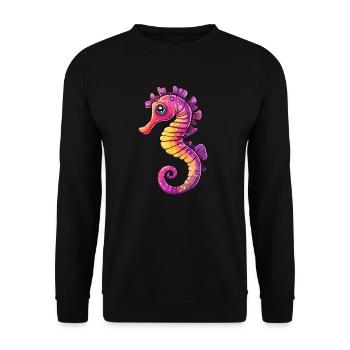 Buntes Seepferdchen Comic - Unisex Pullover - Schwarz - Vorne - Alina (178cm) & Michal (187cm)