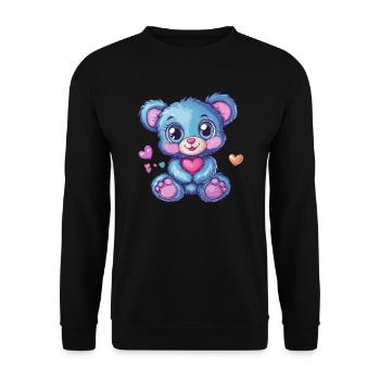 Teddybär mit Herz - Unisex Pullover - Schwarz - Vorne - Alina (178cm) & Michal (187cm)