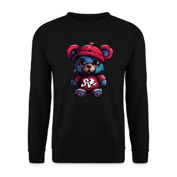 Urbaner Teddybär - Unisex Pullover - Schwarz - Vorne - Alina (178cm) & Michal (187cm)