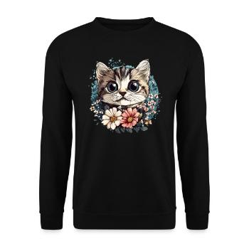 Chat avec couronne de fleurs - Sweat-shirt Unisexe - noir - Devant - Alina (178cm) & Michal (187cm)