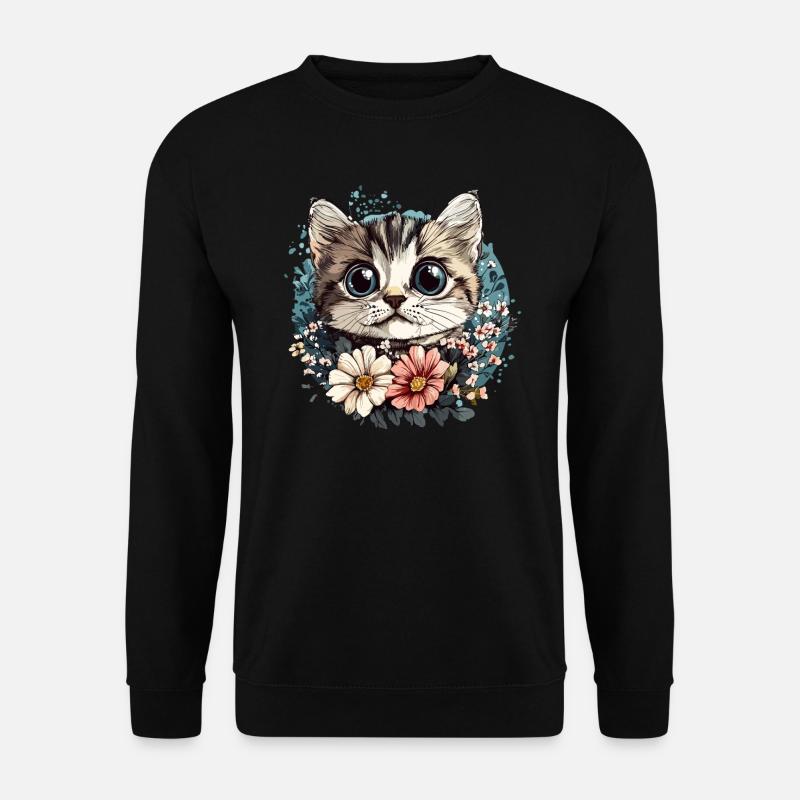 Cat with flower wreath - Unisex Sweatshirt - black