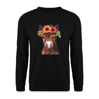 Foal with flower wreath - Unisex Sweatshirt - black - Front - Alina (178cm) & Michal (187cm)