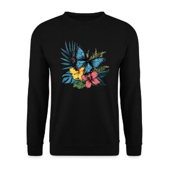 Tropical Butterfly with Flowers - Unisex Sweatshirt - black - Front - Alina (178cm) & Michal (187cm)