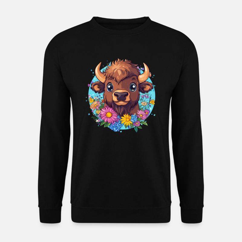 Bison with flower wreath - Unisex Sweatshirt - black