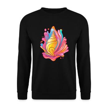 Bunte Muschel im Splash - Unisex Pullover - Schwarz - Vorne - Alina (178cm) & Michal (187cm)