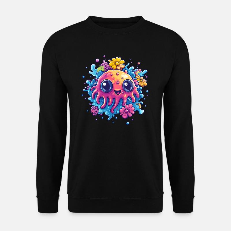Süße Qualle mit Blumen - Unisex Pullover - Schwarz