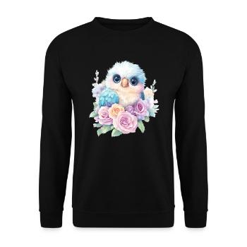 Babyvogel in Pastellblumen - Unisex Pullover - Schwarz - Vorne - Alina (178cm) & Michal (187cm)