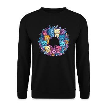 Chats colorés dans une couronne de fleurs - Sweat-shirt Unisexe - noir - Devant - Alina (178cm) & Michal (187cm)