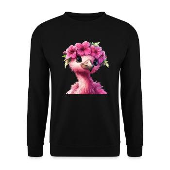 Flamingo with flower wreath - Unisex Sweatshirt - black - Front - Alina (178cm) & Michal (187cm)