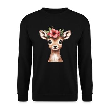 Cerf avec fleur - Sweat-shirt Unisexe - noir - Devant - Alina (178cm) & Michal (187cm)