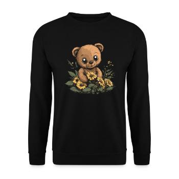 Bär mit Sonnenblumen - Unisex Pullover - Schwarz - Vorne - Alina (178cm) & Michal (187cm)