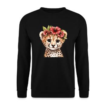Guépard avec couronne de fleurs - Sweat-shirt Unisexe - noir - Devant - Alina (178cm) & Michal (187cm)