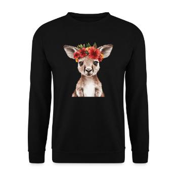 Kangaroo with flower wreath - Unisex Sweatshirt - black - Front - Alina (178cm) & Michal (187cm)