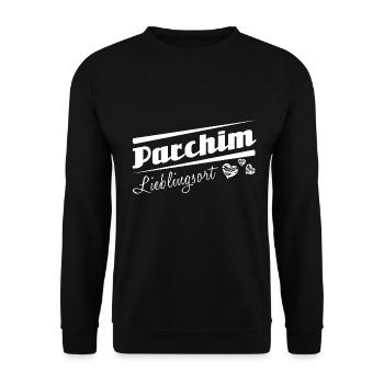 Parchim - Lieblingsort mit Stadtnamen - Unisex Pullover - Schwarz - Vorne - Alina (178cm) & Michal (187cm)
