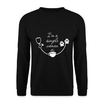 Krankenschwester Kaffeehunde Lustige Liebespfote Ich bin eine einfache Frau - Unisex Pullover - Schwarz - Vorne - Alina (178cm) & Michal (187cm)