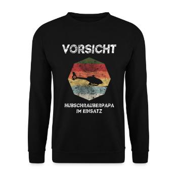 Hubschrauber Papa im Einsatz Geschenk Retro 70`s - Unisex Pullover - Schwarz - Vorne - Alina (178cm) & Michal (187cm)