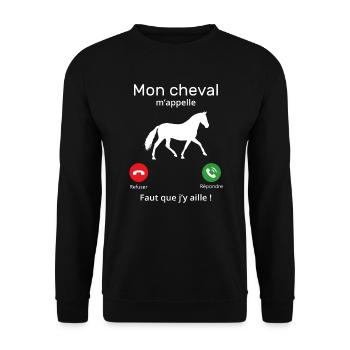 Mon cheval m'appelle faut quẹ j’y aille T-shirt - Sweat-shirt Unisexe - noir - Devant - Alina (178cm) & Michal (187cm)