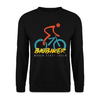 Biobiker - Waden statt laden. Gegen E-Bike Fahrrad - Unisex Pullover - Schwarz - Vorne - Alina (178cm) & Michal (187cm)