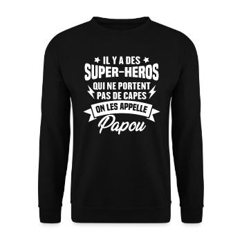 Papou super héros cadeau grand-père - Sweat-shirt Unisexe - noir - Devant - Alina (178cm) & Michal (187cm)