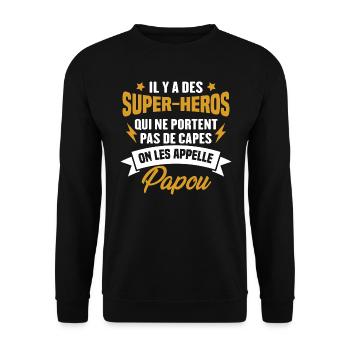Papou super héros cadeau grand-père - Sweat-shirt Unisexe - noir - Devant - Alina (178cm) & Michal (187cm)