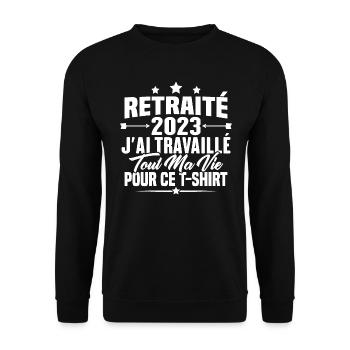 Retraité En 2023 / Humour Cadeau Retraité 2023 - Sweat-shirt Unisexe - noir - Devant - Alina (178cm) & Michal (187cm)
