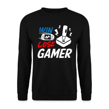 Win or Lose Gamer - Unisex Pullover - Schwarz - Vorne - Alina (178cm) & Michal (187cm)