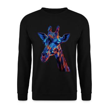 Girafe rouge et bleue Art animalier féroce et vif - Sweat-shirt Unisexe - noir - Devant - Alina (178cm) & Michal (187cm)