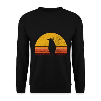 Pinguin Pinguine Tier Eis Vogel Retro Geschenk - Unisex Pullover - Schwarz - Vorne - Alina (178cm) & Michal (187cm)