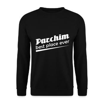 Parchim - Stadt best place ever - Unisex Pullover - Schwarz - Vorne - Alina (178cm) & Michal (187cm)
