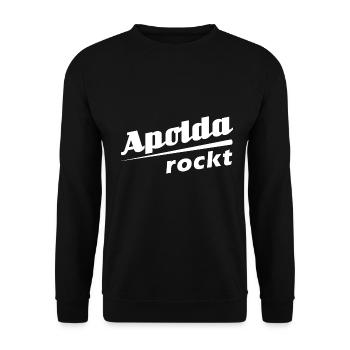 Apolda rockt - Textdesign mit Stadtnamen - Unisex Pullover - Schwarz - Vorne - Alina (178cm) & Michal (187cm)