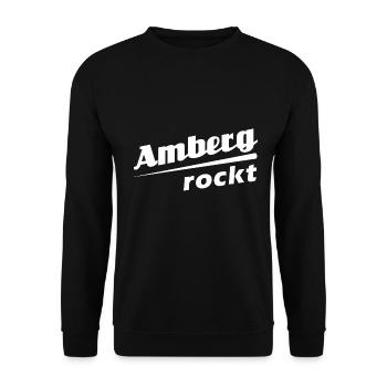 Amberg rockt - Textdesign mit Stadtnamen - Unisex Pullover - Schwarz - Vorne - Alina (178cm) & Michal (187cm)